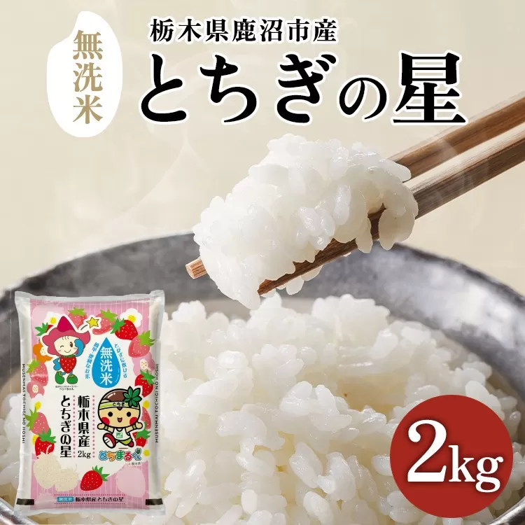 栃木県鹿沼市産 とちぎの星 無洗米 令和7年産 2kg | 水稲うるち精米 単一原料米 お米 特A 大粒 甘さ ※沖縄・離島への配送不可