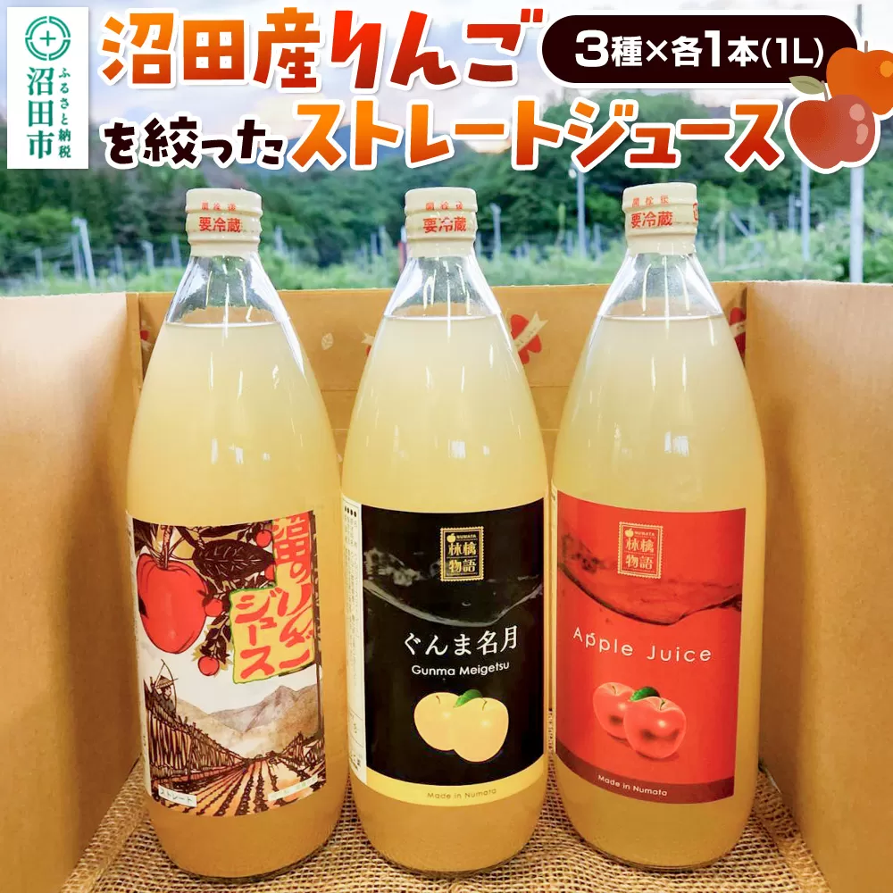 沼田産りんごを搾ったストレートリンゴジュース 3種×各1本 計3本セット 真田りんご園