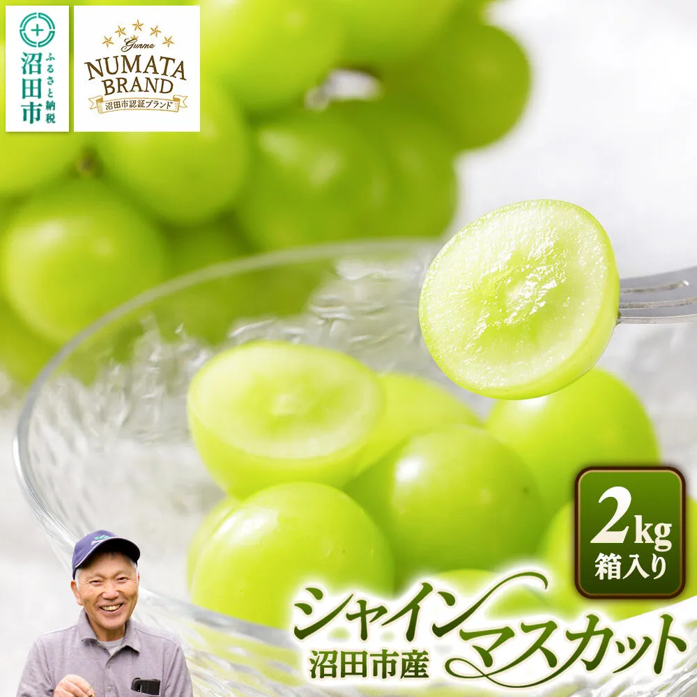 ぬまたブランド農産物  シャインマスカット 2kg箱入り 沼田市産 [葡萄 ぶどう ブドウ 種無し 種なし 家庭用 贈答用] 群馬県沼田市