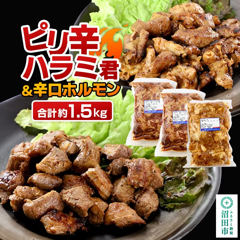 群馬県産ピリ辛ハラミ君＆もち豚辛口ホルモンセット 約1.5kg（500g×2／500g×1）群馬県 特産品