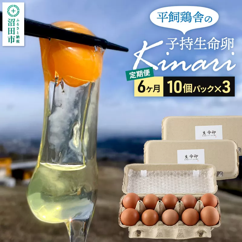 【定期便6ヶ月】子持生命卵 kinari（有精卵30個）10個パック×3つセット 自然の恵みファームズ