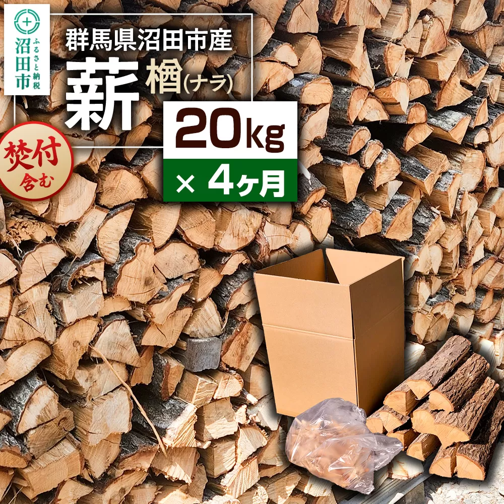 《11月〜2026年5月発送》【4ヶ月定期便】群馬県沼田市産の薪（ナラ）20kg×4回 ダイワアシスト 群馬県沼田市