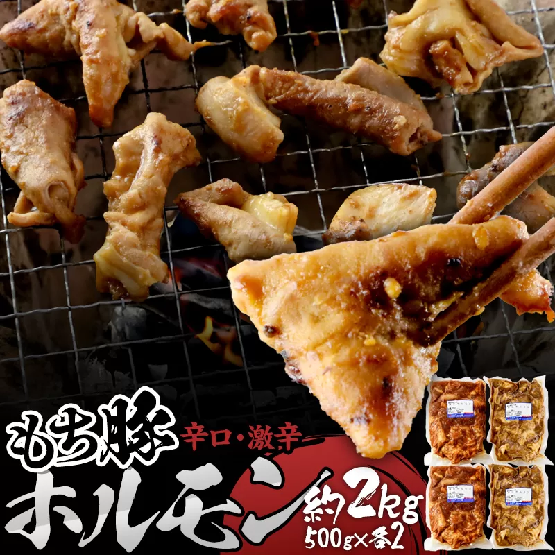 群馬県産もち豚ホルモン 辛口・激辛セット 約2kg（500g×2種各2）群馬県 特産品