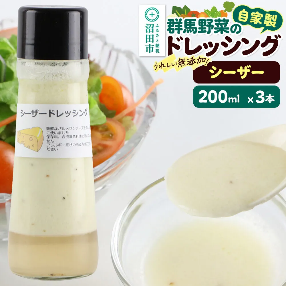 シーザー 200ml×3本 自家製・群馬産野菜で手作りドレッシング [どれっしんぐ ドレッシング しーざー チーズ ちーず] 群馬県沼田市
