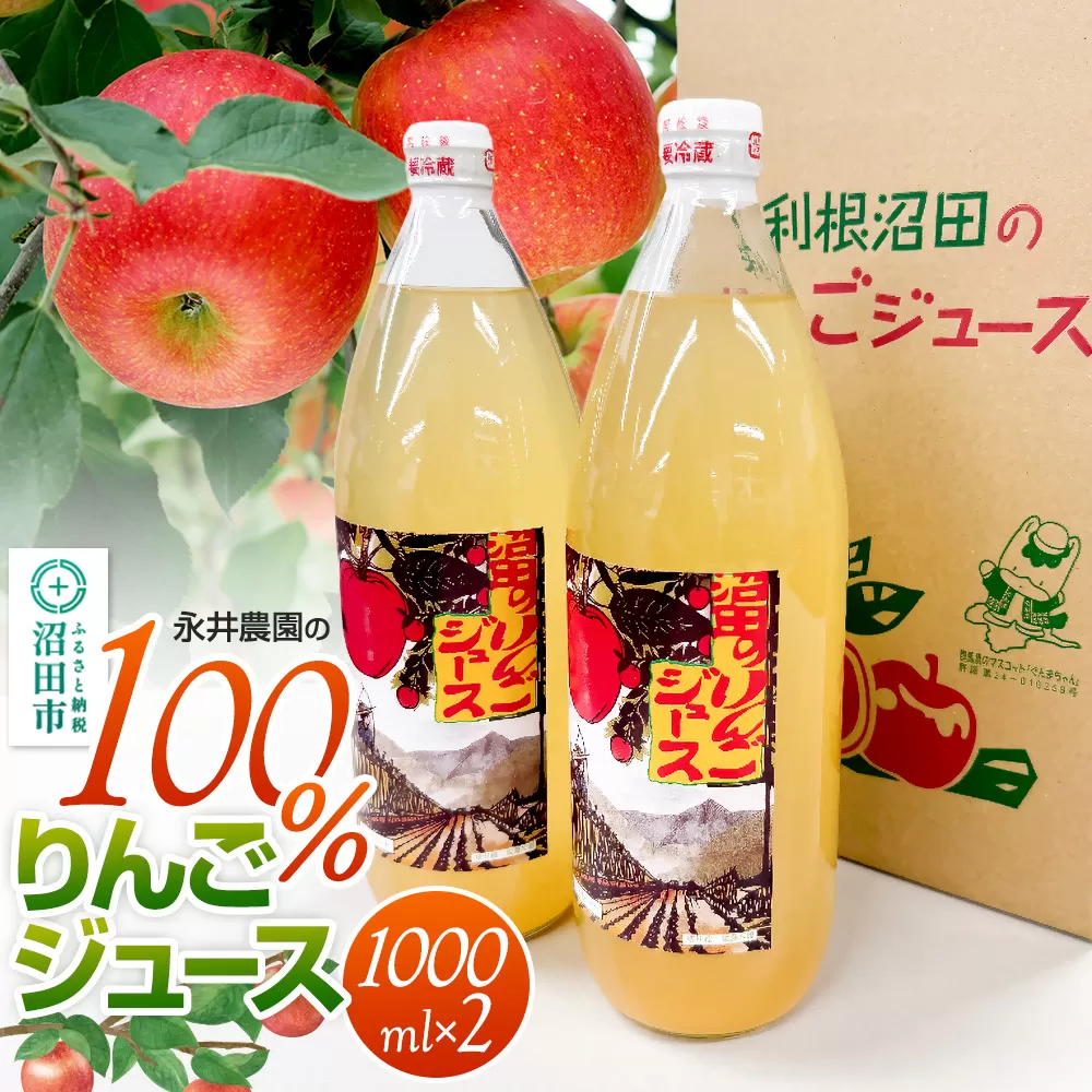 100％リンゴジュース 1000ml×2本 永井農園