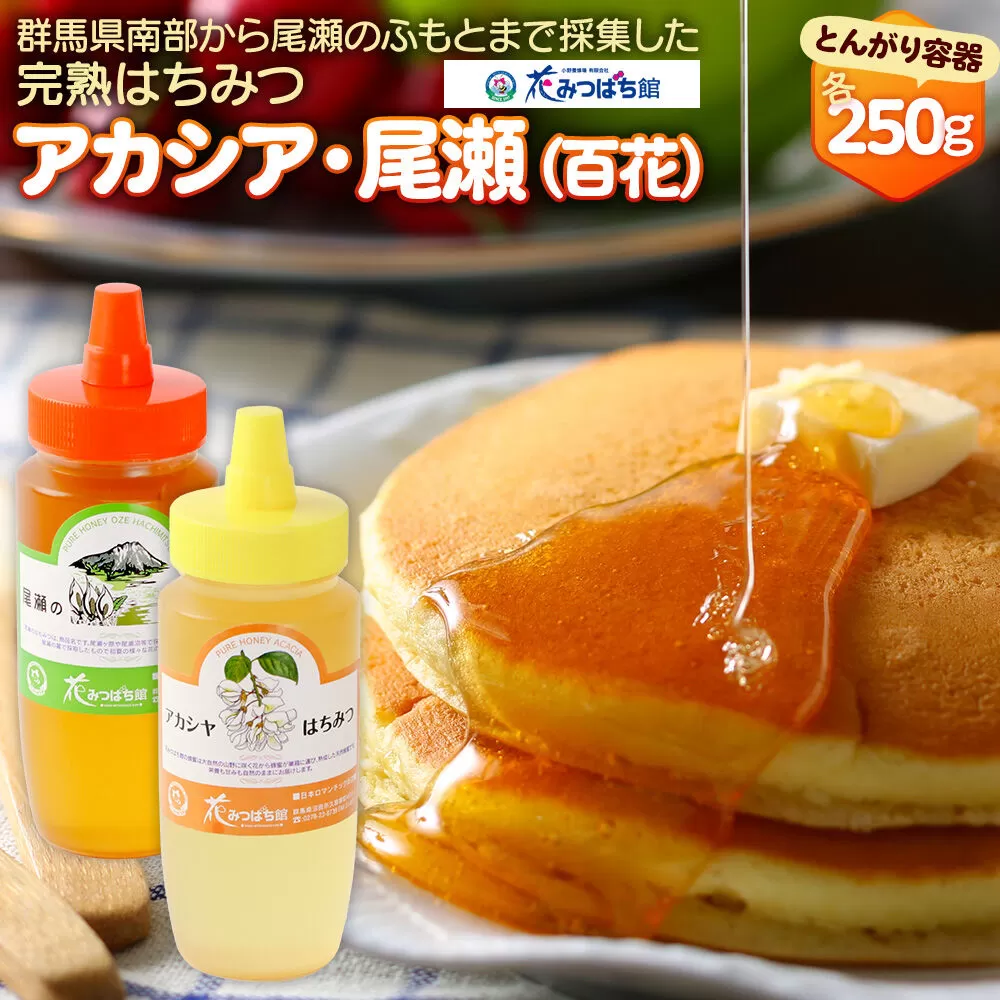 アカシヤ・尾瀬のはちみつ（百花）セット 各250g 花みつばち館 [蜂蜜 はちみつ ハチミツ 国産 詰合せ 詰合わせ 詰め合せ セット] 群馬県沼田市