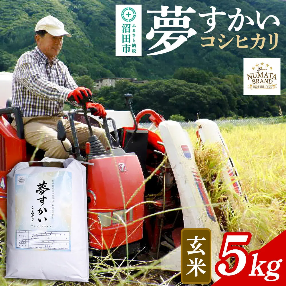 [令和8年産 新米予約] 沼田市産コシヒカリ(夢すかい)玄米 5kg [こしひかり コシヒカリ ゆめすかい ユメスカイ 夢すかい 玄米 お米 1回だけ 1回のみ 先行予約 新米 10月中旬以降発送] 群馬県沼田市