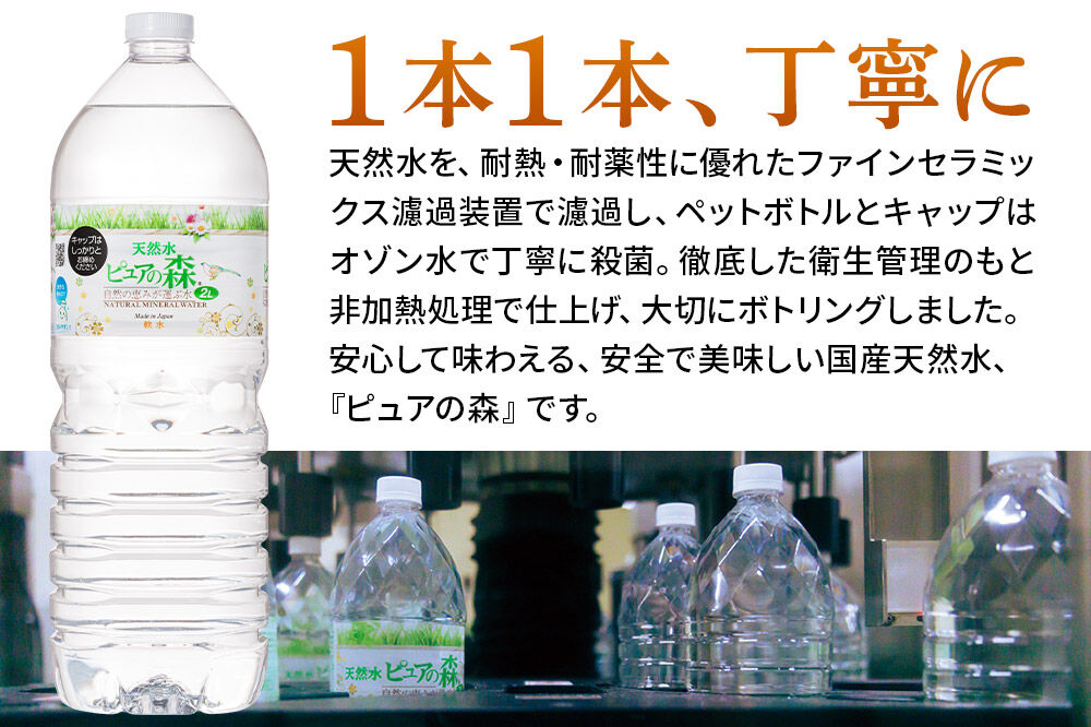 水 《定期便3ヶ月》国産 ミネラルウォーター ピュアの森 2L 6本×1箱