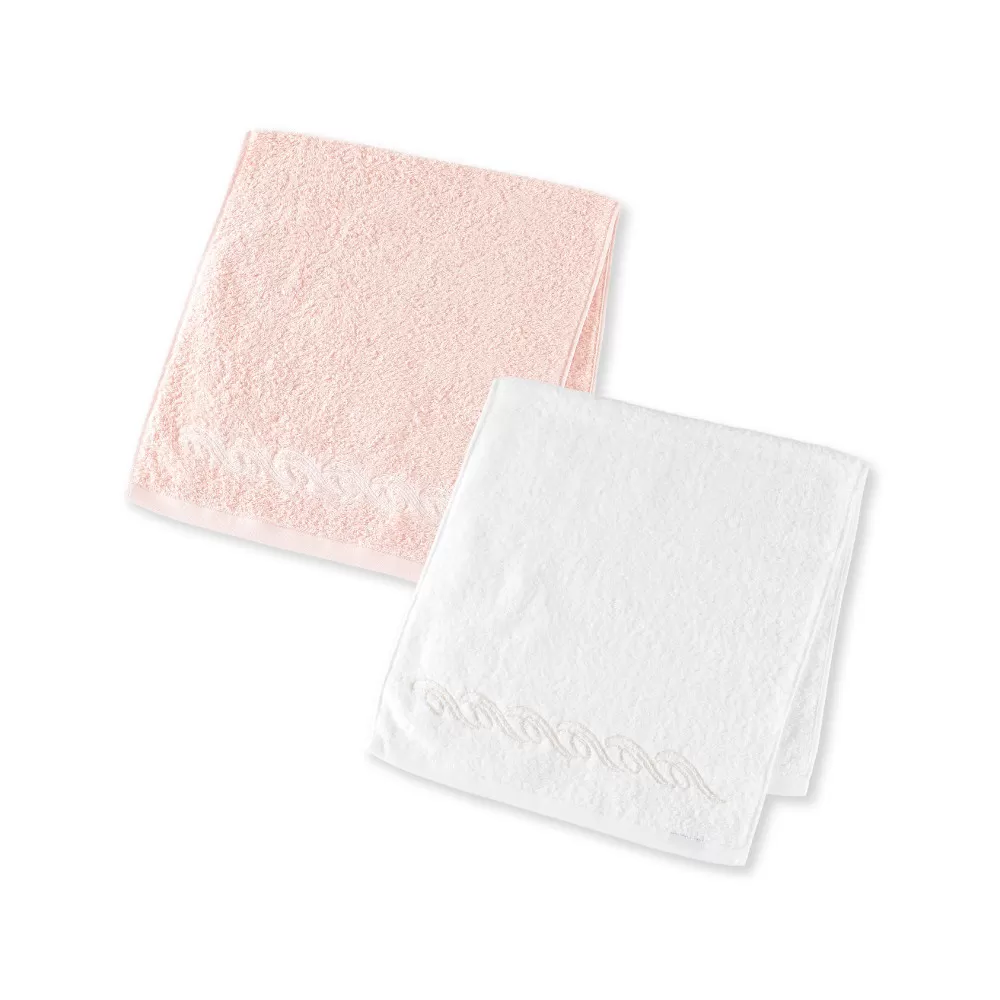 【1秒タオル】プレジール フェイスタオル2枚セット (ホワイト,サーモンピンク)
