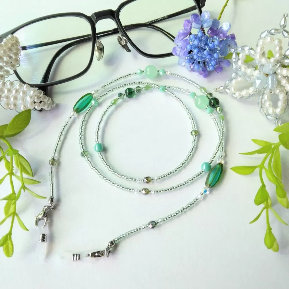 癒しカラー メガネチェーン メガネホルダー 天然石 グリーン系 プレゼント ギフト