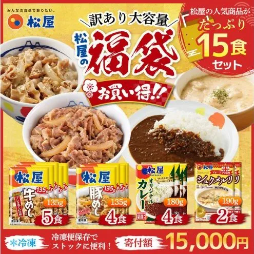 訳あり 松屋厳選！人気4種贅沢食べ比べセット（計15食・大容量）