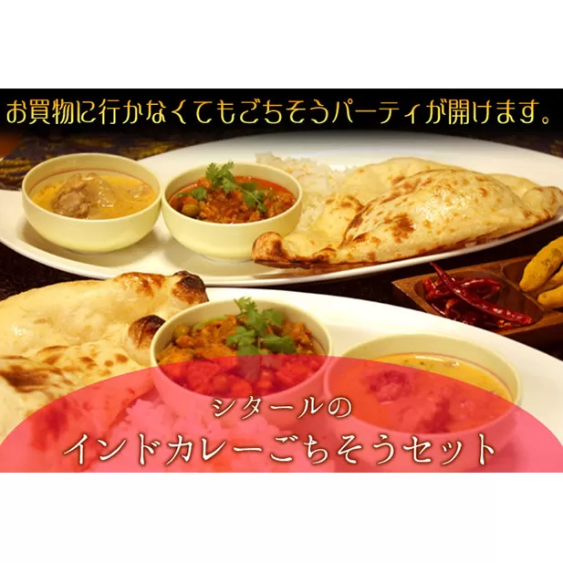 印度料理シタール インドカレー中ごちそうセット【カレー 加工食品 レトルト食品】 惣菜 お手軽 簡単調理 ナン 