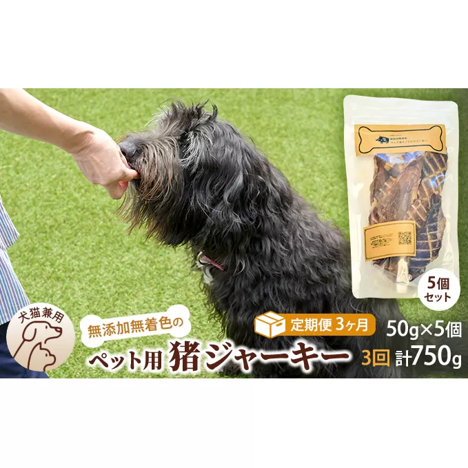 （３回定期便）千葉県で獲れた猪ペット用ジャーキー(５個セット）２５０g ペット用品 ペットフード ペットのおやつ おやつ ご褒美 猫用 犬用 無添加 無着色 猪肉 猪肉ジャーキー 