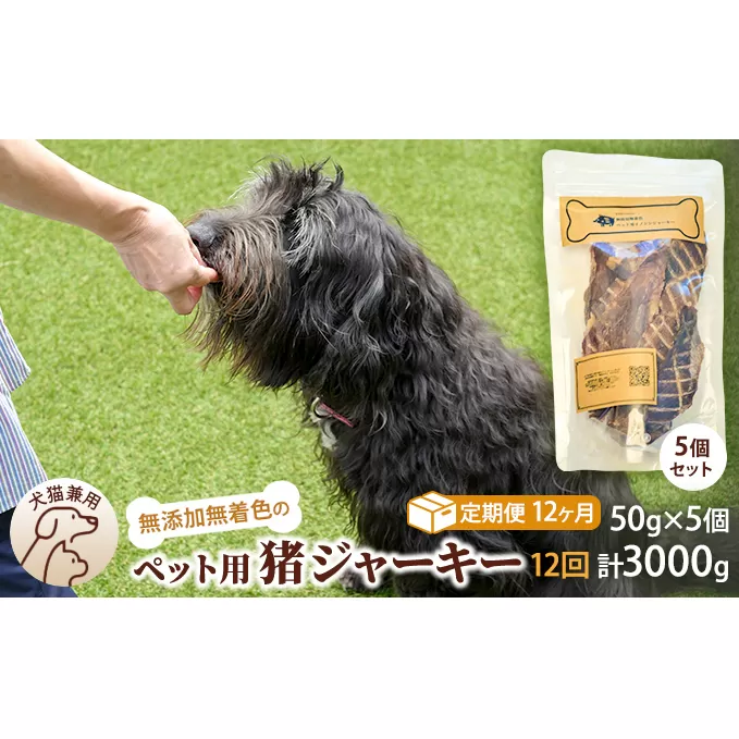 （１２回定期便）千葉県で獲れた猪ペット用ジャーキー(５個セット）２５０g