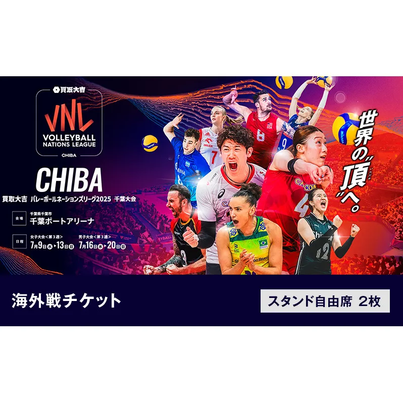 「買取大吉 バレーボールネーションズリーグ 2025 千葉大会」海外戦チケット：スタンド自由席　2枚【7/16(水)12:00～【男子】アルゼンチン×ブラジル　15:30～【男子】トルコ×アメリカ】