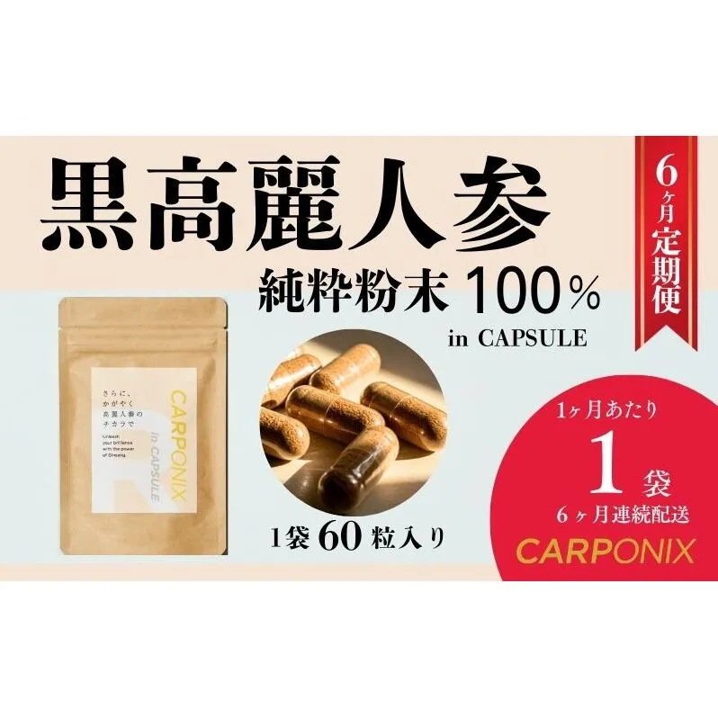 黒高麗人参「CARPONIX」60粒入り×1袋 【定期便 6ヶ月】 サプリメント サプリ 黒高麗人参 カプセル ジンセノサイド 千葉市