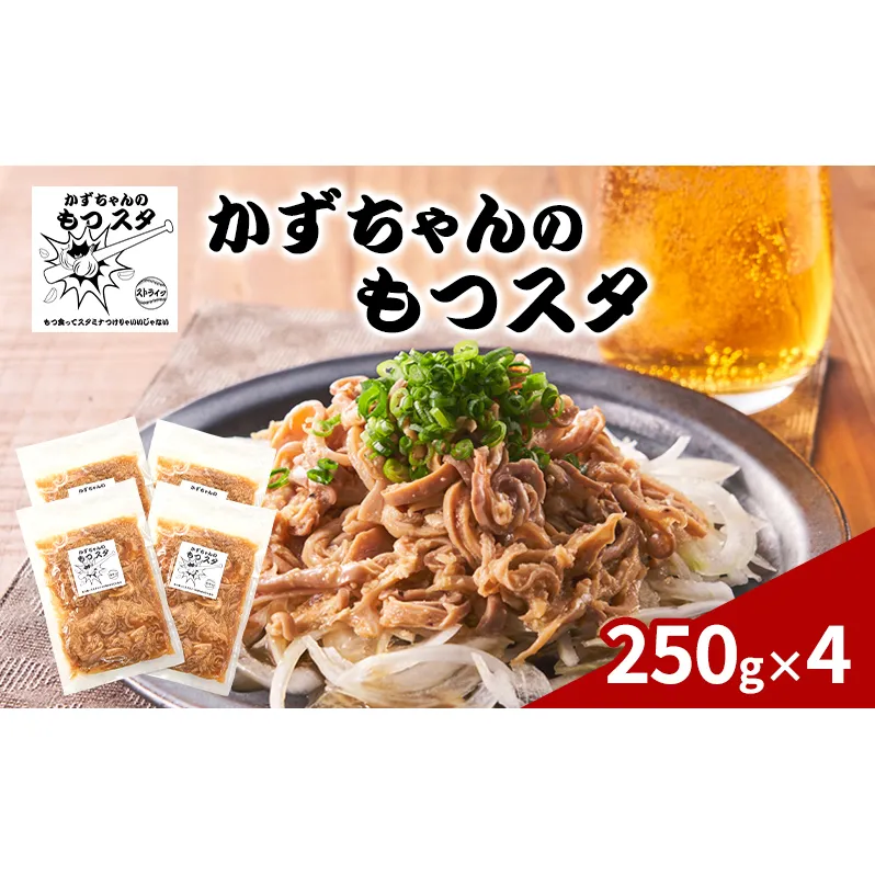 かずちゃんのもつスタ【250g×4袋】惣菜 千葉県 千葉市 お取り寄せグルメ 球場グルメ 球場名物 おかず おつまみ 酒の肴 国産 豚肉 ホルモン もつ 本格的 簡単調理 スタミナ 時短 手軽 冷蔵 人気 お土産 真空