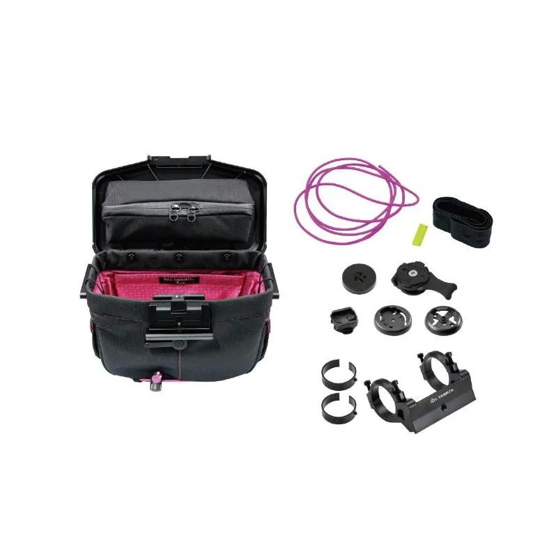 [レックマウントプラス] ライドオンバッグ (ブラック/ピンク)+ハンドルバー専用ベースマウント【R+Bag-BKPK-DM35】「Ride On Bag とベースマウント(R+B-DM35)のセット品」