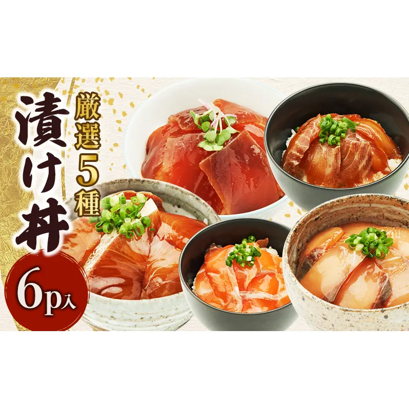 厳選５種　漬け丼６P入り　惣菜 海鮮丼 漬丼 マダイ シマアジ カンパチ ブリ サーモン ヤリイカ 炙りキンメダイ メバチマグロ 新鮮 食べ比べ 千葉市 千葉県