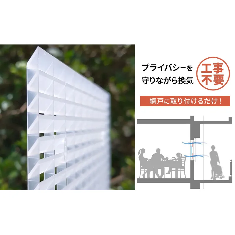 プライバシーを守りながら換気が出来る エアリールーバー モデル4（網戸に取付ける薄型軽量ポリプロピレン製準耐候型ルーバー）12枚セット  千葉県 千葉市
