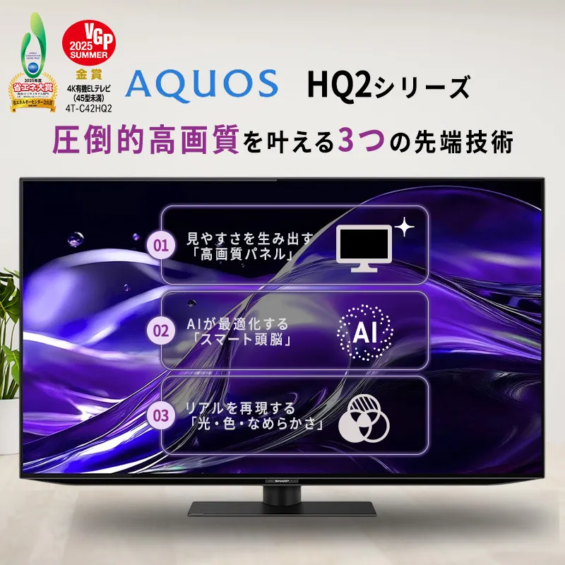 テレビ 48型 4K 有機ELテレビ シャープ SHARP AQUOS アクオス 48V型 4T-C48HQ2 Google TV YouTube Netflix 内蔵 大画面 120Hz ゲーム 映画 高画質 高音質 リビング 寝室 家電 電化製品 送料無料