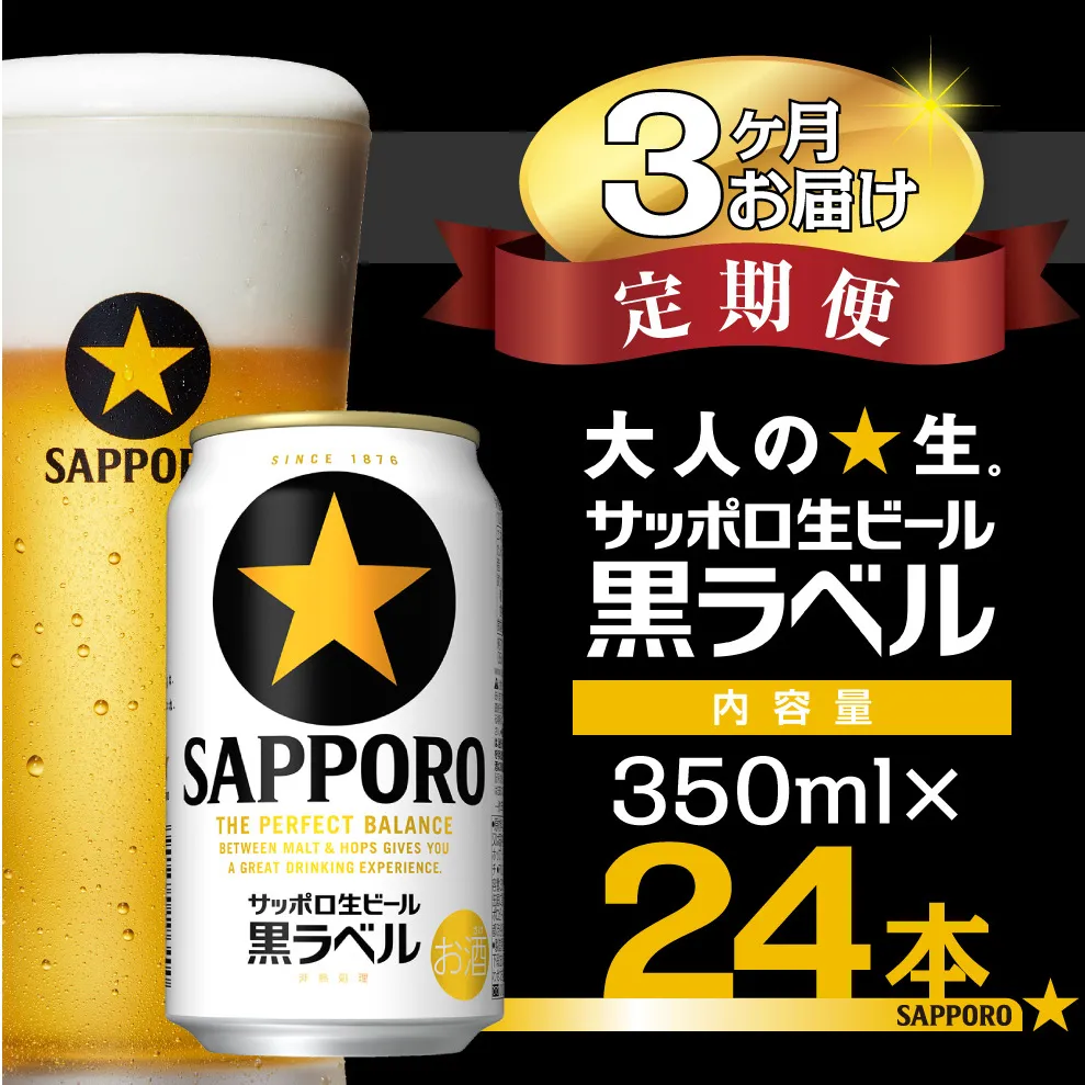 【3回定期便】サッポロ 生ビール 黒ラベル 350ml 24本