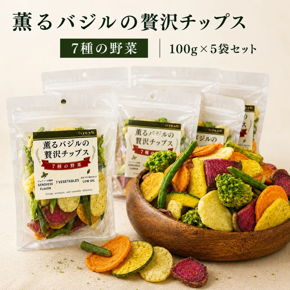 薫るバジルの贅沢チップス 7種の野菜5袋セット No.389