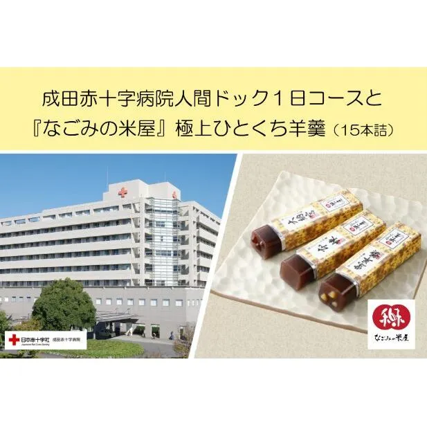 成田赤十字病院人間ドック1日コースと『なごみの米屋』極上ひとくち羊羹（15本詰） 体験 チケット 基本コース 血圧 聴力 心電図 胸部 X線 胃部 