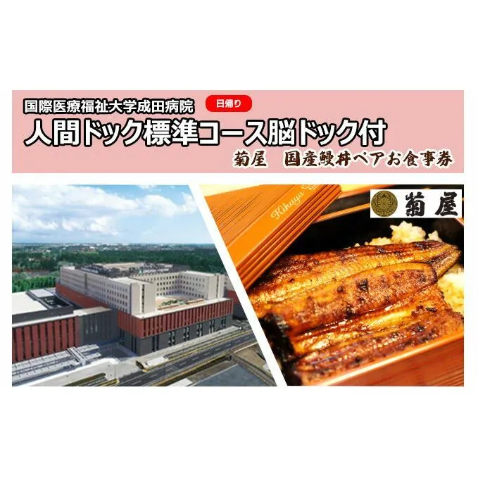 国際医療福祉大学成田病院人間ドック標準コース脳ドック付（日帰り）と菊屋　国産鰻丼ペアお食事券【 チケット 日帰り人間ドック お食事券 CT 腫瘍マーカー 骨密度 甲状腺 胃内視鏡 空腹時血糖 】 