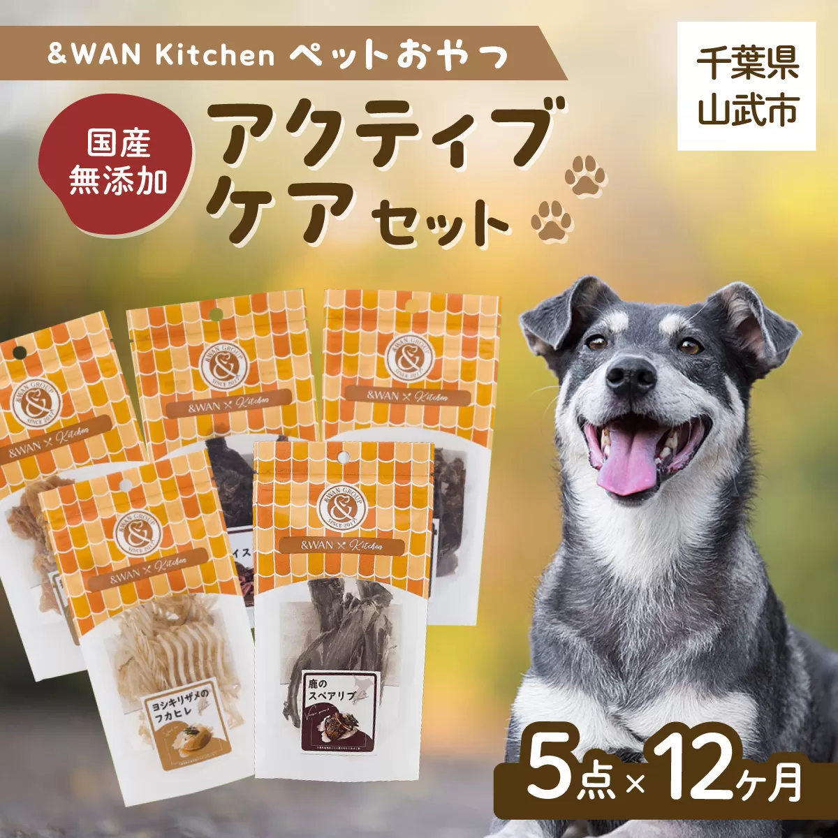 【毎月届く】&WAN Kitchenペットおやつセット（アクティブケアセット）（鹿スペアリブ/鹿レバー/猪レバー/サメ軟骨/サメフカヒレ） SMU023