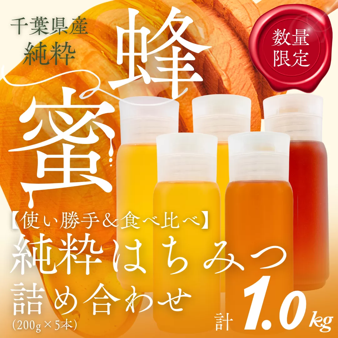 千葉県産「季節の厳選はちみつ」200gボトル×5本【ランダムにセレクト】 X017