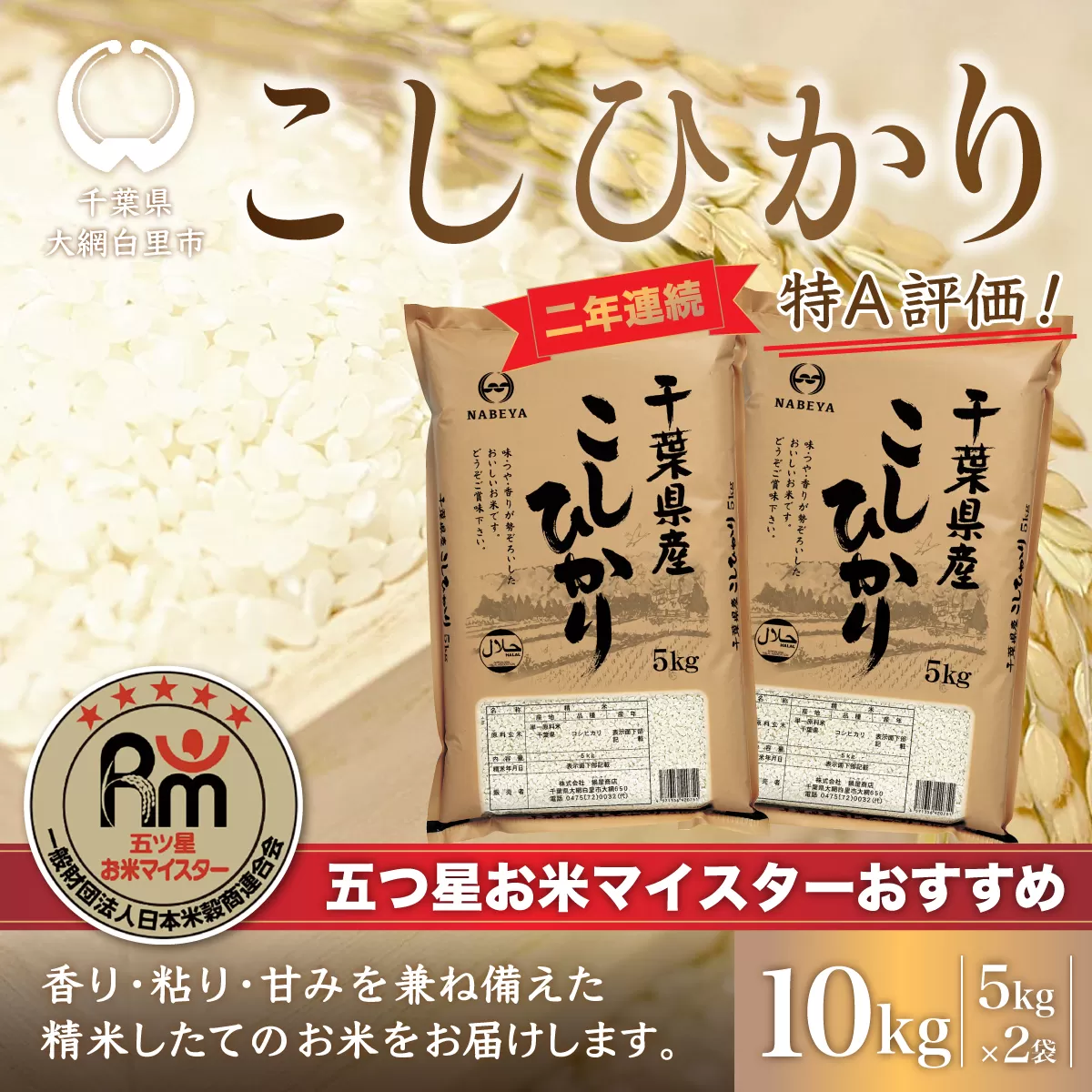 令和6年産 2年連続特A評価!千葉県産コシヒカリ10kg（5kg×2袋） E001
