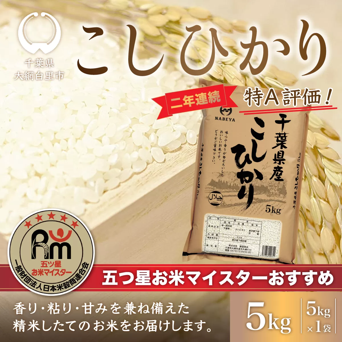 令和7年産 2年連続特A評価!千葉県産コシヒカリ5kg（5kg×1袋） E026