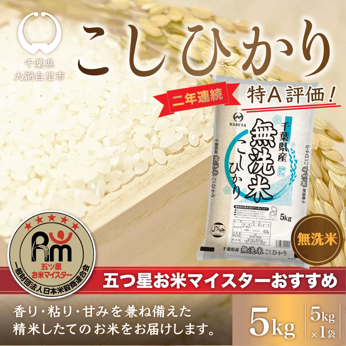 令和6年産 2年連続特A評価!千葉県産コシヒカリ5kg無洗米（5kg×1袋） E008