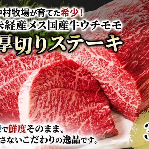 中村牧場が育てた希少！未経産メス国産牛ウチモモ 300g 厚切りステーキ【九十九里町】九十九里浜の自然の国産牛ウチモモ・赤身300gの厚切りステーキで！急速冷凍で鮮度そのままこだわりの逸品