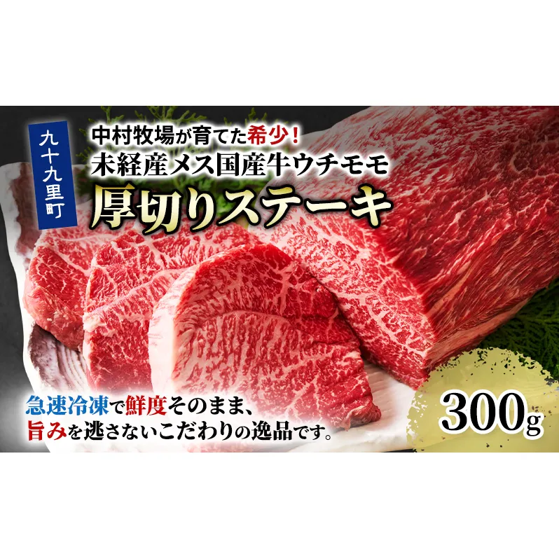 中村牧場が育てた希少！未経産メス国産牛ウチモモ 300g 厚切りステーキ【九十九里町】九十九里浜の自然の国産牛ウチモモ・赤身300gの厚切りステーキで！急速冷凍で鮮度そのままこだわりの逸品
