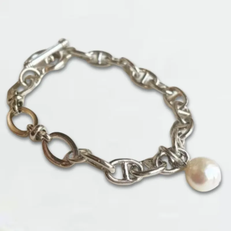 【LENERAオリジナルブレスレット】pearl chain brace / silver
