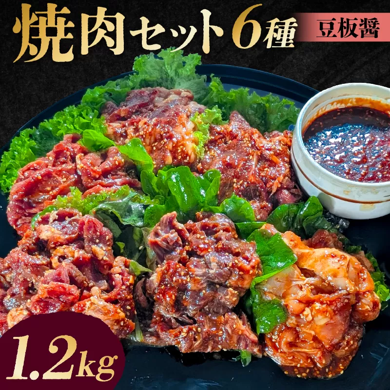 焼肉セット6種（豆板醤）【195015】味付け 豆板醬 簡単 1.2kg BBQ バーベキュー 牛モモ 牛カルビ 牛ウデ 牛肩ロース 牛さがり 鶏もも 小分け 冷凍保存