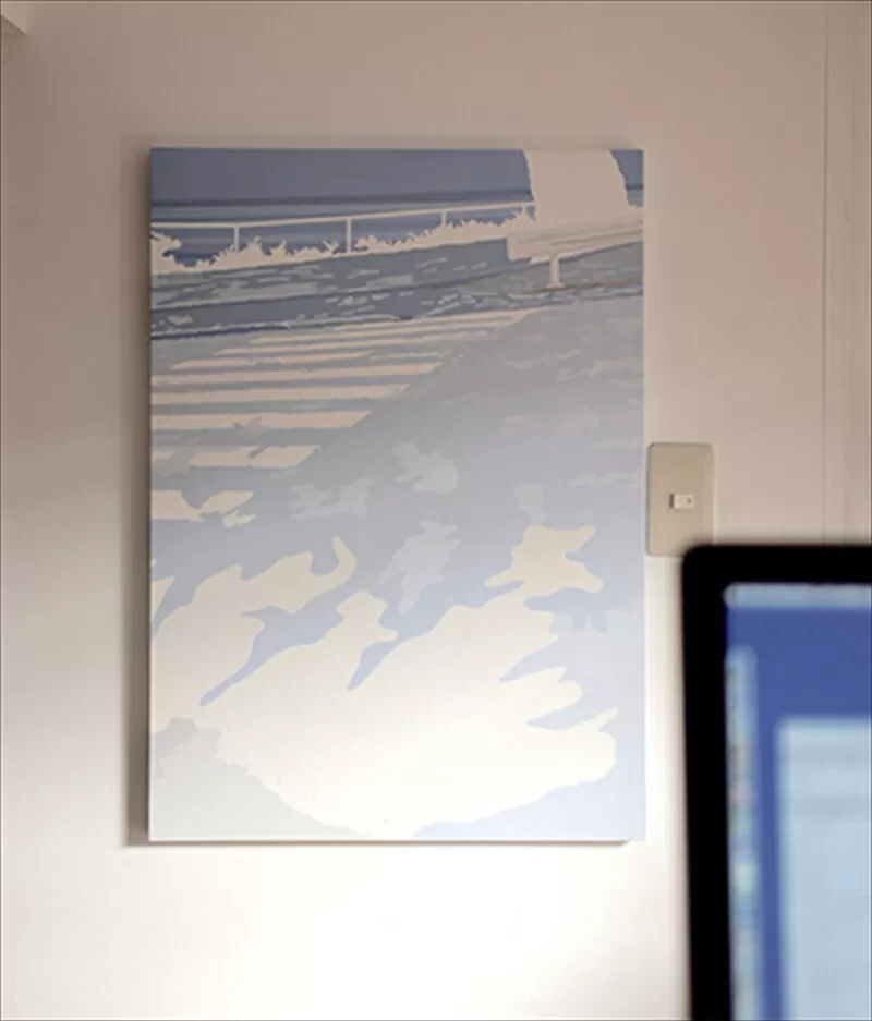 原画【gift】オリジナル風景画　キャンバス ペインティング　小田原出身在住イラストレーターの作品　心象風景　子供の頃見た風景　海　空　山