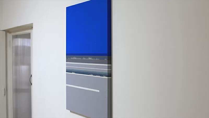 原画【彼女の家までの残りの道を歩いた】オリジナル風景画　キャンバス ペインティング　小田原出身在住イラストレーターの作品　心象風景　子供の頃見た風景　海　空　山