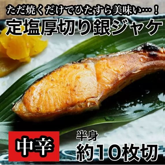 【中辛】厚切り銀鮭 半身1枚 約10枚切【鮭 塩鮭 サケ 焼き魚 魚 おつまみ 惣菜 海鮮 珍味 お取り寄せ 御中元 お中元 お歳暮 父の日 母の日 贈り物 日本酒 焼酎】