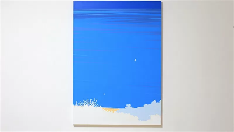 原画【また会いましょう】オリジナル風景画　キャンバス ペインティング　小田原出身在住イラストレーターの作品　心象風景　子供の頃見た風景　海　空　山