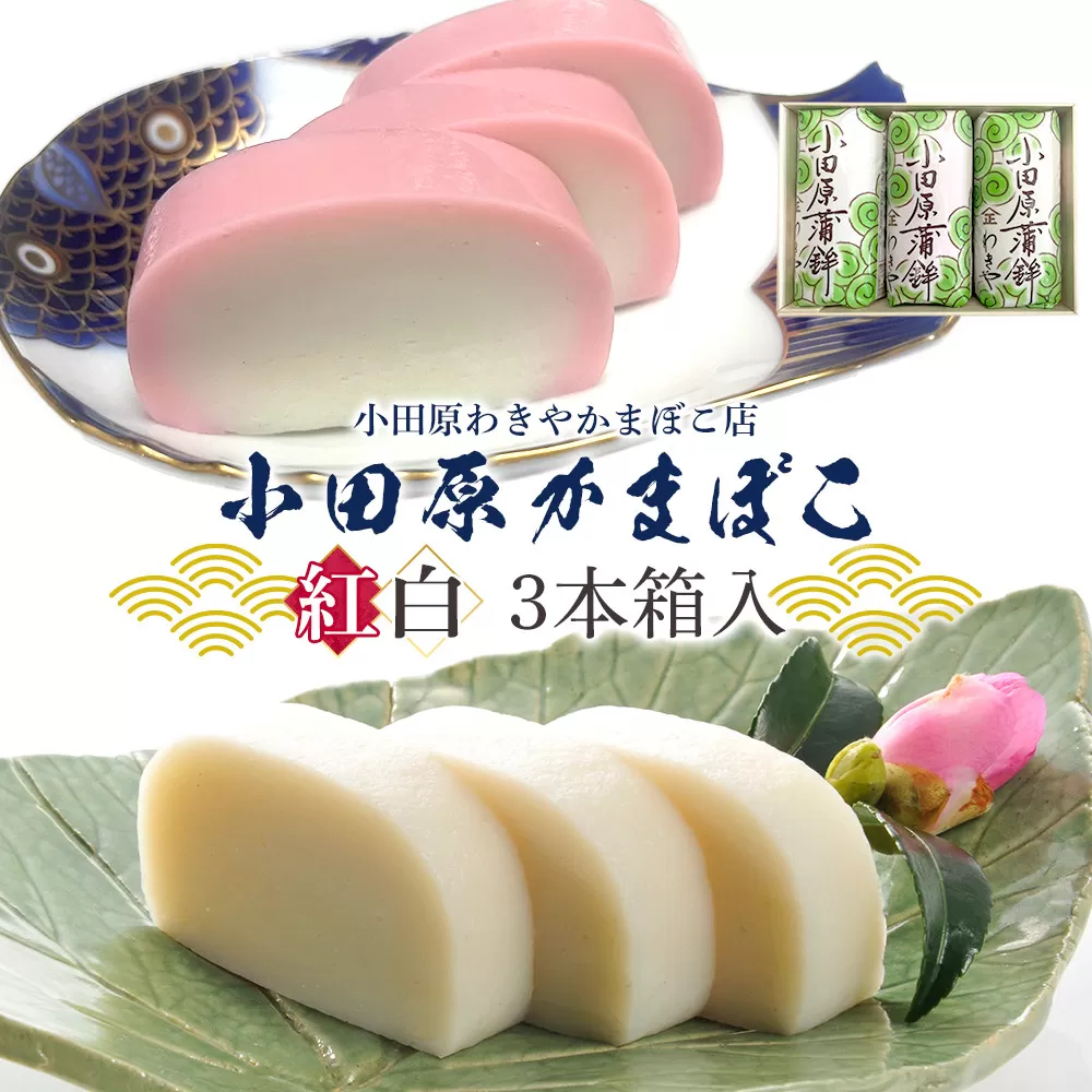 小田原かまぼこ 紅白3本箱入【惣菜 かまぼこ かまぼこ白 かまぼこ赤 選ばれる小田原土産 手作り 厳選した白身魚グチ 伝統 伝統製法 職人の技 創業140年の味 神奈川県 小田原市 】