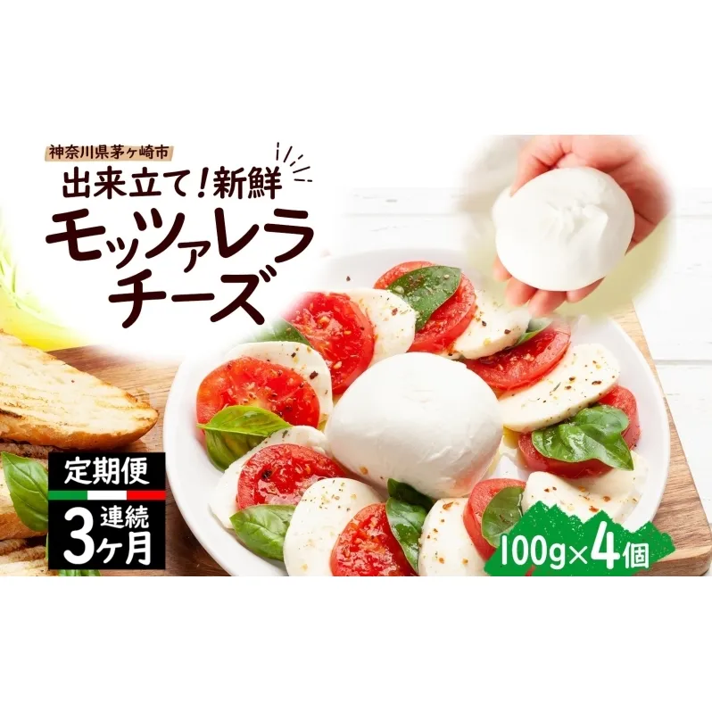 【3ヶ月定期便】 出来立て新鮮 モッツァレラチーズ100g × 4個セット 茅ケ崎産 乳製品 チーズ 手作り Osteria e Bottega S 神奈川県 湘南 茅ケ崎 おつまみ ピザ