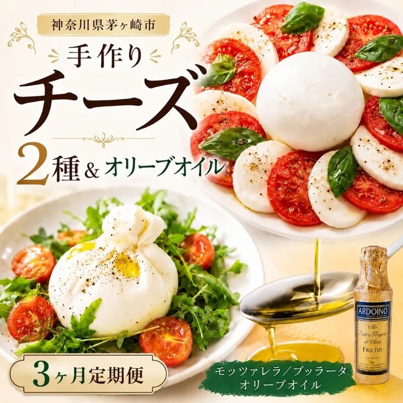 【ふるさと納税】3ヶ月定期便 フレッシュチーズ 2種 オリーブオイル セット モッツァレラ 100g 2個 ブッラータ 160g 1個 オリーブオイル 100ml チーズ おつまみ 送料無料 神奈川県 茅ヶ崎市