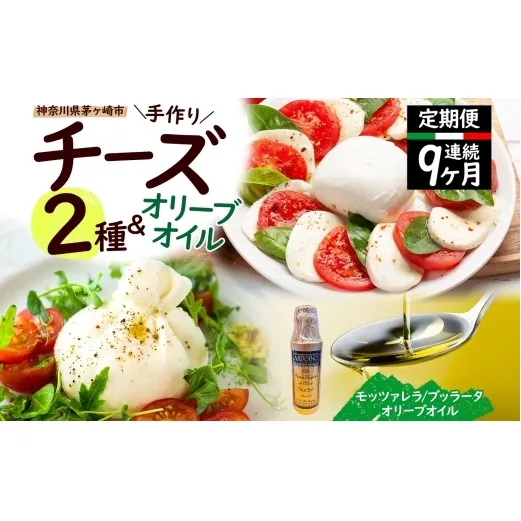 【ふるさと納税】9ヶ月定期便 フレッシュチーズ 2種 オリーブオイル セット モッツァレラ 100g 2個 ブッラータ 160g 1個 オリーブオイル 100ml チーズ おつまみ 送料無料 神奈川県 茅ヶ崎市