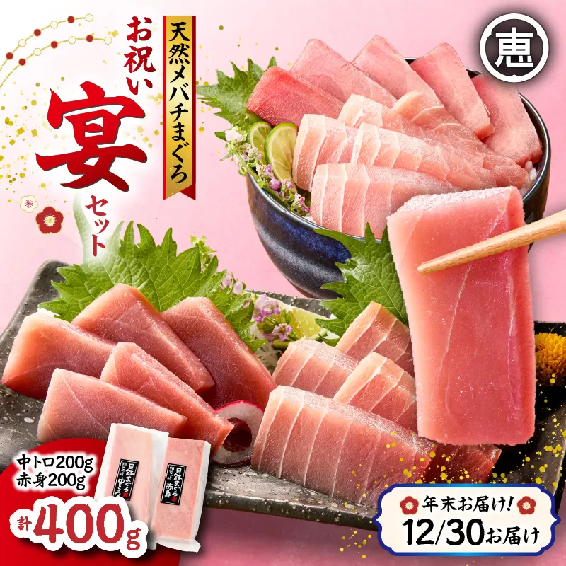 【年末・正月用/12月30日お届け】天然 目鉢まぐろ お祝い宴セット 中トロ200g 赤身200g 迎春 三崎まぐろ 三崎恵水産