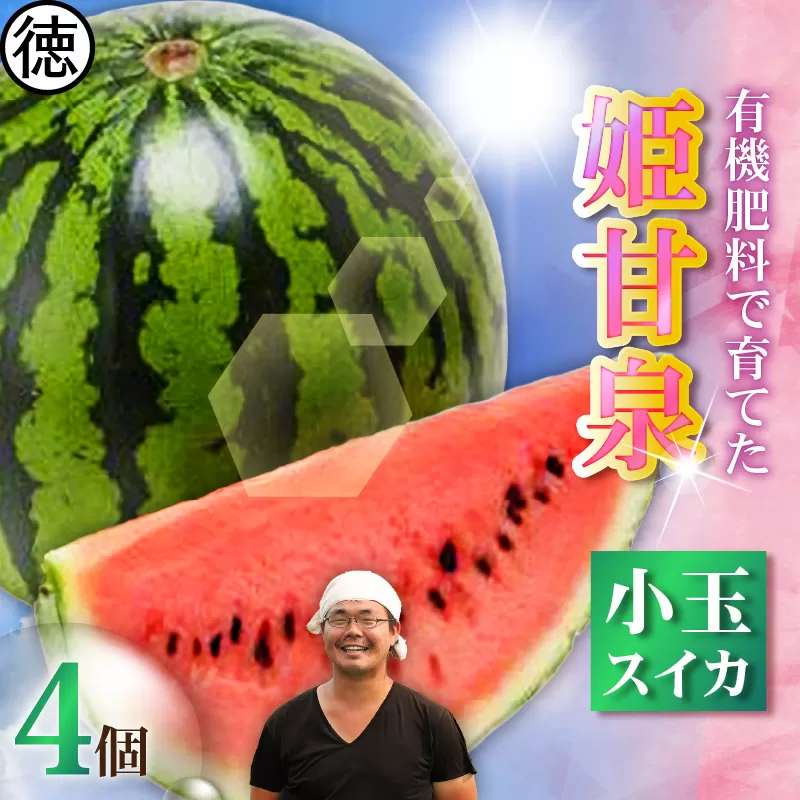 有機肥料で育てた小玉スイカ【姫甘泉】（4個入り）