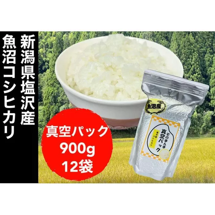 【令和6年度産】新潟県塩沢産コシヒカリ そのまんま真空パック 900ｇ×12袋