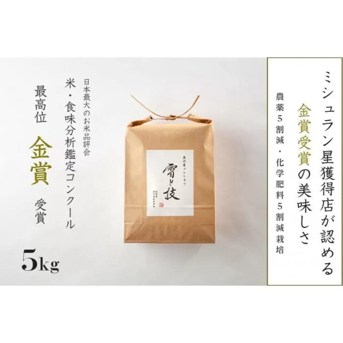 ≪ 令和7年産 新米 予約 ≫ 金賞受賞  魚沼産コシヒカリ 雪と技 5kg　農薬5割減・化学肥料5割減栽培